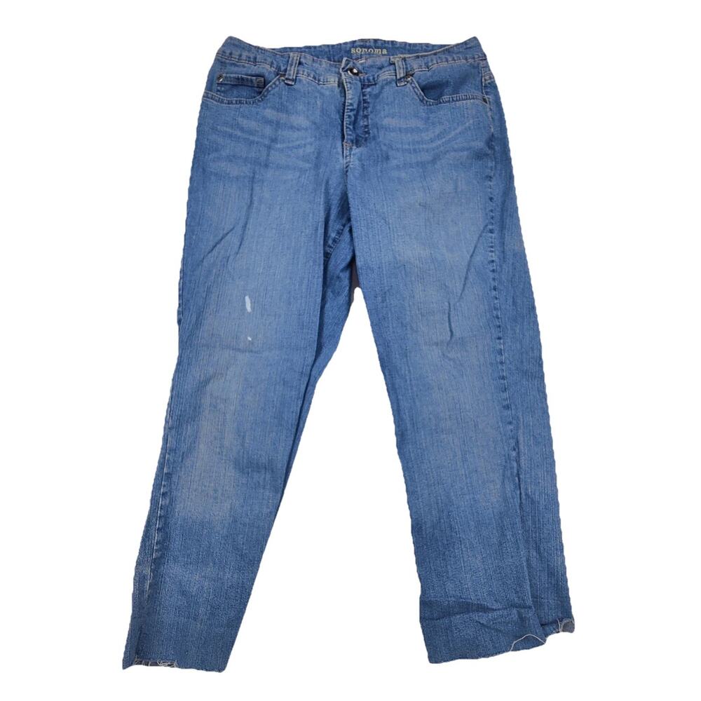Sonoma Original Straight Jeans Womens 10 Blue Medium Wash Crop Distressed 33x22